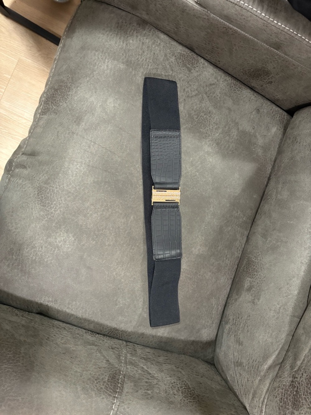 Plus Size Black Elastic Waist Belt with Gold Buckle